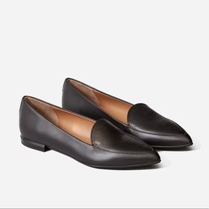 Everlane Modern Point Flat in Black Leather